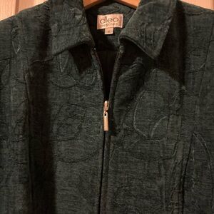 Cleo Petite Velveteen-Textured Dark Teal Zip Jacket, 6